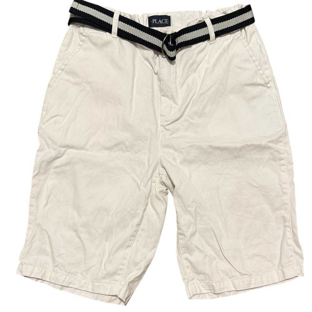 Place Kids White Bermuda Shorts with Dark Navy Striped Belt